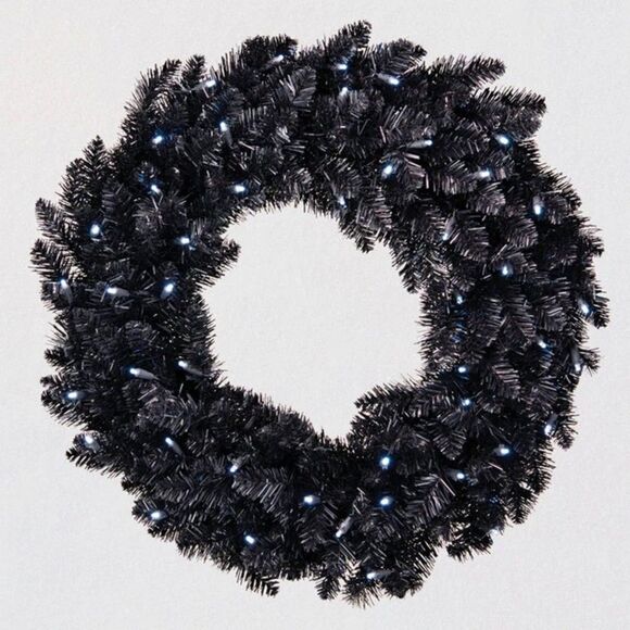 Hallmark Black Wreath With Lights LED Star Galaxy Space Halloween - Picture 1 of 4